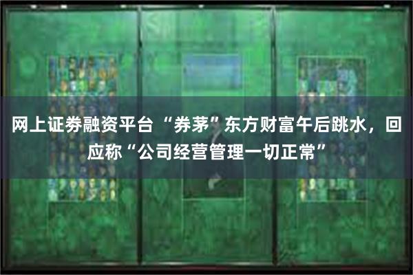 网上证劵融资平台 “券茅”东方财富午后跳水，回应称“公司经营管理一切正常”