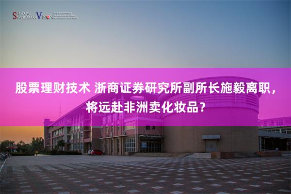 股票理财技术 浙商证券研究所副所长施毅离职，将远赴非洲卖化妆品？